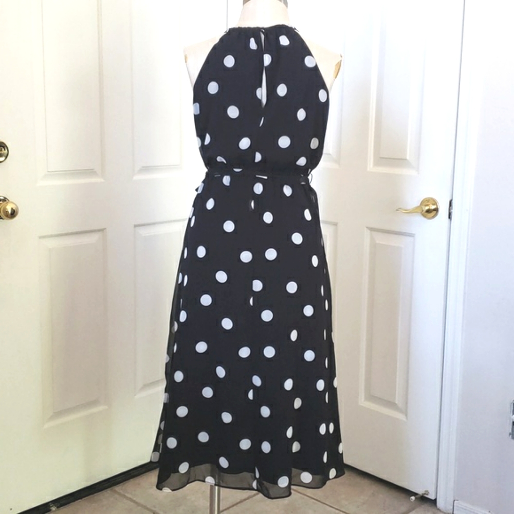 Banana Republic Black White Polka Dot Halter Midi Dress Size 2 - Picture 5 of 17